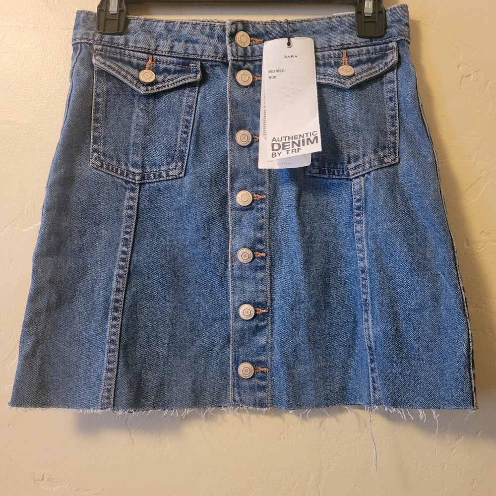 Blue Denim Button-Front Skirt